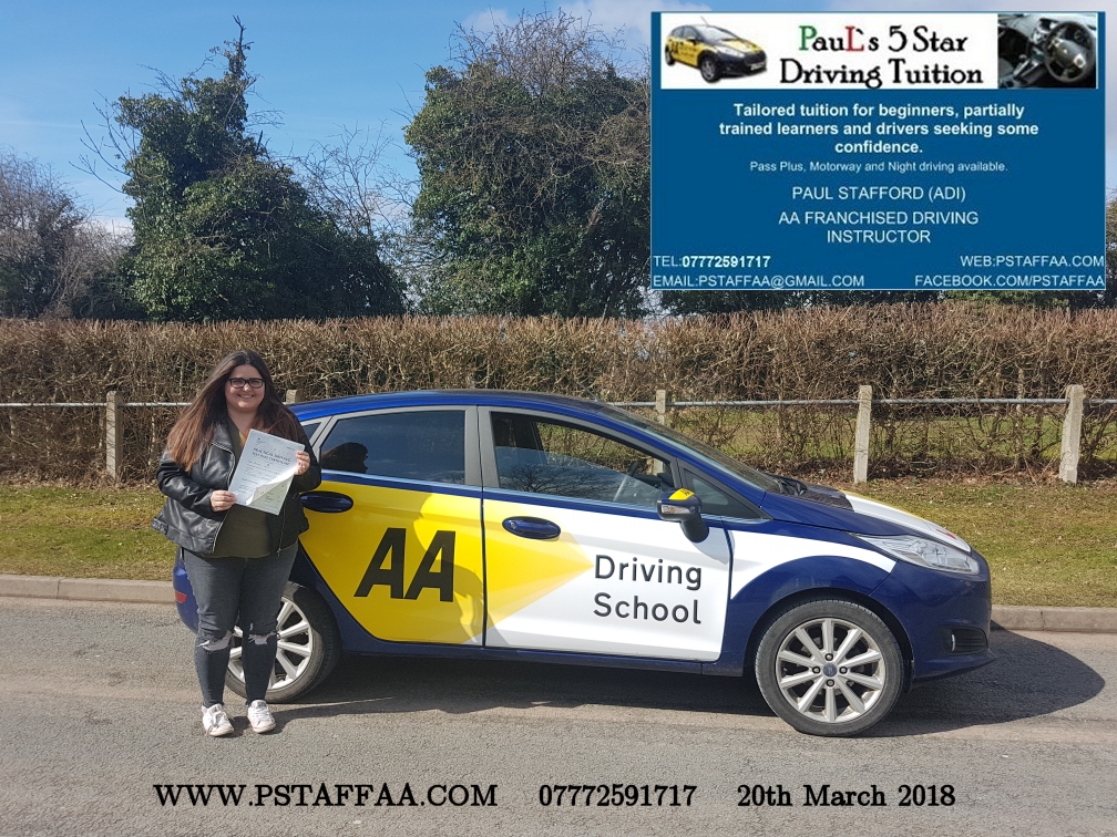 First Time Driving Test Pass Belinda Lopez with Paul's 5 Star Driving Tuition